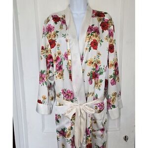 Victoria's Secret Women's Long Satin Feel Floral Robe w/ Pockets Size Medium